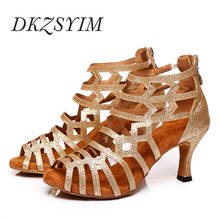 DKZSYIM Gold Latin Dance Shoes Adult Female Ballroom Practice Dancing Sandals Wedding Party Dance Shoes High Heels Wholesale 2024 - buy cheap