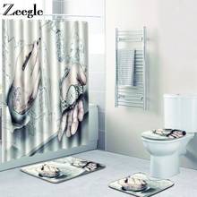 Zeegle-Juego de alfombrilla de baño impermeable, cortina de ducha con ganchos, alfombra de Pedestal para inodoro, felpudo antideslizante, juego de inodoro de 4 piezas 2024 - compra barato
