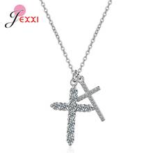 Collar de plata esterlina 925 para mujer, colgante con dos cruces, regalo de San Valentín, joyería de moda, cadena 2024 - compra barato