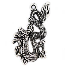 10 PCs Doreen Box Dragon Charms Pendants Znic Alloy Silver Color 52x32mm For DIY Fashion Jewelry Making Findings, Hole: 2.7mm 2024 - buy cheap