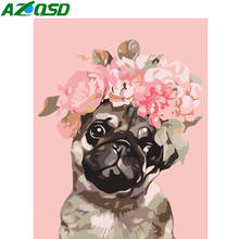 AZQSD-pintura al óleo por números sobre lienzo, pintura acrílica pintada a mano de perro para colorear por números, regalo único de dibujos animados sin marco 2024 - compra barato