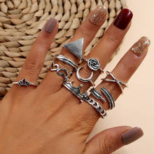 Modyle moda feminina anel folha flor geometria prata cor anéis conjunto festa de casamento charme jóias acessórios 2024 - compre barato