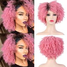 Spring sunshine Synthetic Wigs Short Afro Kinky Curly Wig for Black Women Ombre Pink Hair Natural Black Wigs Side Part Hairline 2024 - buy cheap