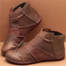 2020 г., новые зимние ботинки кожаные ботильоны Осенняя винтажная женская обувь на шнуровке удобные ботинки на плоской подошве женские короткие ботинки на молнии 2024 - купить недорого