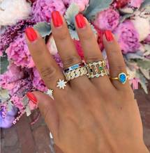 Multicolor Baguette T Ring Engagement Gold Rainbow colorful Stone Rings For Women Accessories Wedding Band 2024 - buy cheap