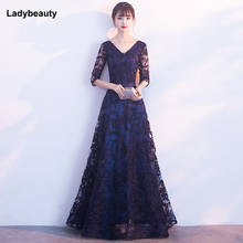 New 2019 Evening Dress Elegant Banquet Black Lace Half sleeve Floor-length Long Party Formal Gown plus size Robe De Soiree 2024 - buy cheap