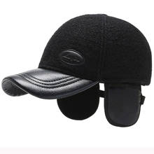 HT2816 New Autumn Winter Hat Men Thick Warm Baseball Cap Dad Hats with Ear Flap Leather Brim Wool Earflap Cap Baseball Hat Men 2024 - buy cheap