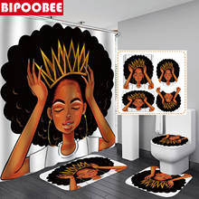 African American Women with Crown Shower Curtain Afro Africa Girl Queen Princess Bath Curtains with Rugs Toilet Seat Cover Set 2024 - buy cheap