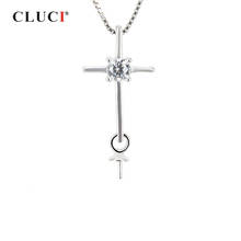 CLUCI Silver 925 Cross Shaped Pendant for Women Jewelry 925 Sterling Silver Pearl Pendant Mounting Zircon Cross Pendant SP011SB 2024 - купить недорого