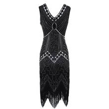 Women Party Dress Robe Femme 1920s Great Gatsby Flapper Sequin Fringe Midi Dress Vestido Summer Art Deco Retro Black Dress 2024 - buy cheap
