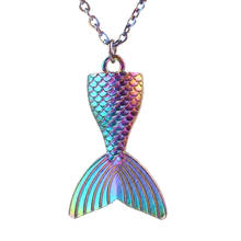 Fashion Rainbow Ocean Mermaid Tail Pendant Necklace Charm 50cm Stainless Steel Chain Necklaces Jewelry 23606 2024 - buy cheap