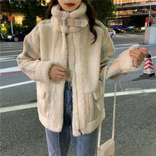 HSTAR 2020 Winter Thicken Warm Teddy Fur Jacket Coat Women Casual Fashion Lamb Faux Fur Overcoat Patchwork Striped Outerwear 2024 - buy cheap