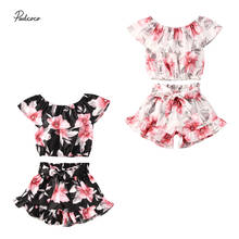 2020 1-6y verão da criança dos miúdos do bebê meninas moda fora do ombro sem mangas floral print top + shorts outfit 2024 - compre barato