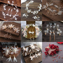 Flower Rhinestone Hair Pins Headpiece Tiaras Faux Pearls Bridal Headband with earrings Hair Jewelry Wedding Dress Accessories 2024 - buy cheap