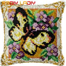 Latch Hook Cushion Butterfly Pillow Case Pre-Printed Color Canvas Acrylic Yarn Latched Hook Pillow Crochet Cushion Cover Kits 2024 - compre barato