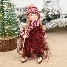 Decoraciones navideñas para esquí, adorno colgante de árbol de Navidad, hilo de borlas de fibra de madera, decoraciones de año nuevo para el hogar, 2021 2024 - compra barato