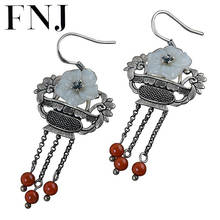 FNJ Hetian Jade Flower Earrings 925 Silver Original Pure S925 Sterling Silver Drop Earring for Women Jewelry Tassel Red Agate 2024 - buy cheap