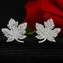 1pair Maple Leaf Shaped Earring Studs Clear CZ Copper Earring Studs Fashion Jewelry 2024 - buy cheap