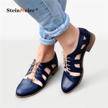 Women's Flats Oxfords Genuine Leather Sandals Ladies Brogues Vintage Spring Handmade Summer Casual Shoes For Woman 2024 - buy cheap