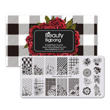 BEAUTYBIGBANG Rectangle Flower Grid Plaid Geometric Image Print Stencil Nail Stamping Plates Nail Template XL-050 2024 - buy cheap