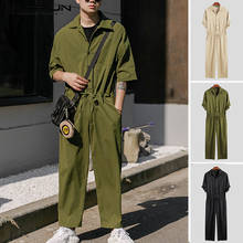 INCERUN Fashion Men Cargo Overalls Half Sleeve Jumpsuits Solid Joggers Chic Button Rompers Street Style Casual Men Pants 2020 2024 - купить недорого