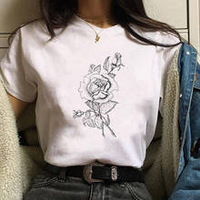 Camisa de manga curta das mulheres do verão do sexo feminino das mulheres 2020 da cópia da flor doce rosa floral camiseta 2024 - compre barato