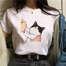 Camiseta feminina com a grande onda de estética, camiseta gráfica fashion anos 90, camiseta com honra e gato, verão, tops femininos 2024 - compre barato