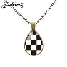 JOINBEAUTY-collar de cristal con diseño de tablero de ajedrez blanco y negro, colgante de gota de agua, cabujón, joyería TX549 2024 - compra barato