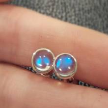 S925 Sterling Silver Hand inlaid natural gourmet Moonstone Earrings light blue all-match simple fresh and sweet 2024 - buy cheap