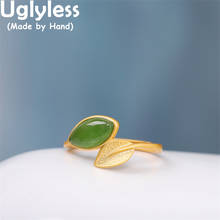 Uglyless-Anillo de plata de primera ley y Jade verde para mujer, sortija, plata esterlina 925, piedra preciosa, diseño elegante 2024 - compra barato