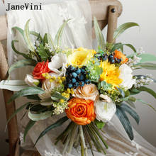 JaneVini-ramos de flores falsas naranjas para novia, flores verdes de eucalipto, seda artificial, rosas de mano, accesorios de boda para otoño, 2020 2024 - compra barato