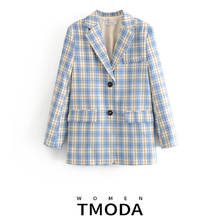 TMODA627 2022  Women Chic Plaid  Blazer Jacket Single Breasted Office Ladies Casual Streetwear Female Outwear Top Coat 2024 - buy cheap