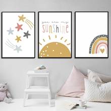 Pintura en lienzo de dibujos animados para bebé, Póster Artístico de pared de arco iris para bebé, niña y niño, decoración de habitación 2024 - compra barato