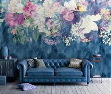 Nórdico do vintage rosa flor papel de parede mural decoração da sua casa papier peint mural 3d novidade arte pintura murales floral 2024 - compre barato