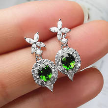 Pendientes de gota con forma de trébol y Esmeralda para mujer, aretes con piedras preciosas de cristal verde, Color blanco, dorado y plateado, Bisutería 2024 - compra barato