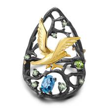 Кольцо gemb's BALLET, 0,6ct, натуральный Швейцарский Голубой Топаз, кольцо с камнями из серебра 925 пробы ручной работы 2024 - купить недорого