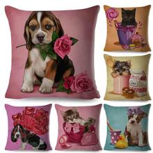 Cute Dog/Cats Print Throw Pillow Case 45*45 Pillow Cases Linen Pillow Cover Sofa Bed Car Pillowcases Decorative Pillows 2024 - buy cheap