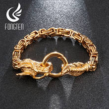 Fongten pulseira viking, bracelete preto dourado e prateado com caixa de aço inoxidável de elos, joias da moda masculina 2024 - compre barato