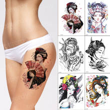 Tatuaje temporal geisha chica japonesa cuerpo arte pegatina pierna tatuaje trasero 6 unids/lote impermeable agua color sexy tatuaje para mujer 2024 - compra barato