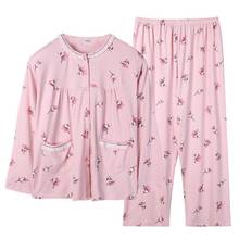 Free Shipping 2021 New Women Summer 100% Cotton long Sleeve Pants Sleepwear Set Extra Large Size Pajamas Soft Homewear 3XL-5XL 2024 - buy cheap