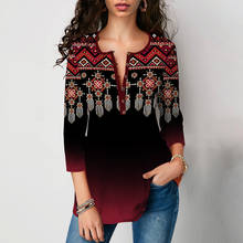 Plus Size V Neck Folk-custom Loose Blouse Office Lady 5XL Boho 3/4 Sleeve Shirts Y2K Tops Women Vintage Spring Autumn Clothes 2024 - buy cheap