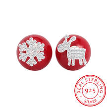 Pendientes de plata esterlina 925 para mujer y niña, joyería de Navidad, Micro CZ, Elk, ciervo, copo de nieve, perla roja, S-E486 2024 - compra barato