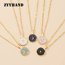 Golden Color Enameled Women Necklace Round Shape Simple Style Cross Chain Star Moon Heart Girl Party Romantic Jewelry 2024 - buy cheap