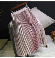 2020 Elastic High Waist Skirts Womens Fashion Spring Autumn Women Maxi Long Skirt Silver Casual Female Pleated Skirts Streetwear 2024 - buy cheap