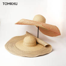 Nova borda de grandes dimensões chapéu das senhoras praia chapéu de palha laffi feminino verão europeu e americano moda curling sun hat seaside férias 2024 - compre barato