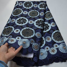 8 видов цветов (5 ярдов/шт) Высококачественная темно-синяя африканская швейцарская вуаль кружевная ткань с вышивкой и камнями для элегантного платья CLP225 2024 - купить недорого