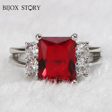 BIJOX STORY 925 sterling silver ring with rectangle shaped ruby classic style rings for female wedding promise banquet size 6-10 2024 - buy cheap