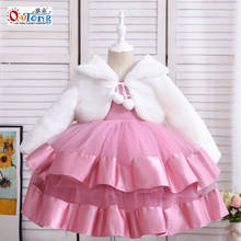 Outong Cute Baby Girls Dresses Shawl Suit Elegant White fur coat Bow Tutu Dress Birthday Holidays Party Flower Girls' Clothes 2024 - buy cheap