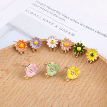 6pcs Korean Sweet small flowers hit color Heart-shaped Earrings for Women Lovely star stud earrings DIY material accessories 2024 - buy cheap