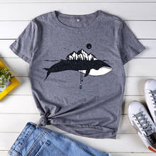 Camiseta feminina de algodão de verão, camiseta engraçada com baleias, gola redonda, manga curta, camiseta casual para mulheres 2024 - compre barato
